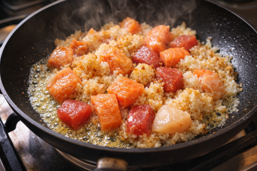 コストコの余った寿司をバターで炒めたピラフ風リメイクレシピ（イメージ画像）