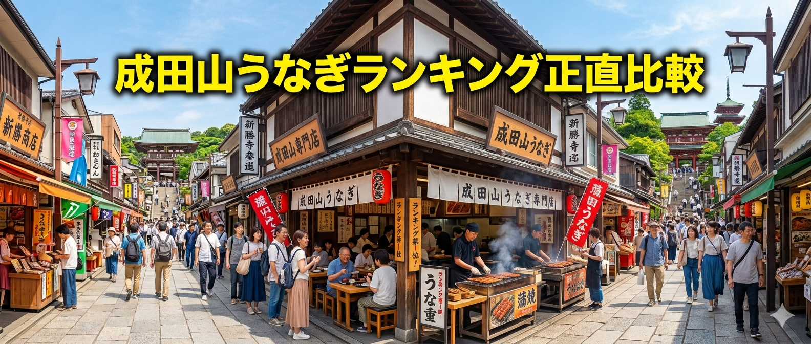 成田山参道のうなぎ店が立ち並ぶ風景