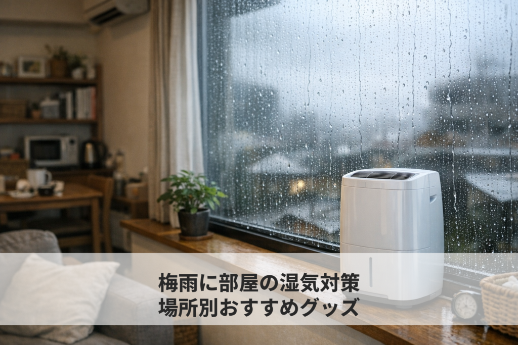 梅雨の時期にマンションの窓に結露が発生している室内の様子
