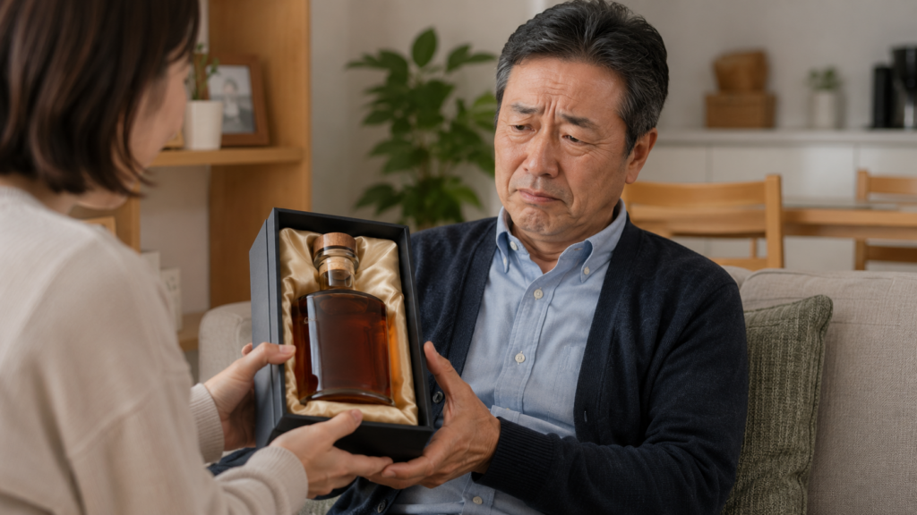 父の日にプレゼントをもらった父が微妙な感想の様子
