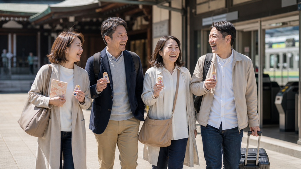 東国三社巡りをして満足げに帰宅する人たち
